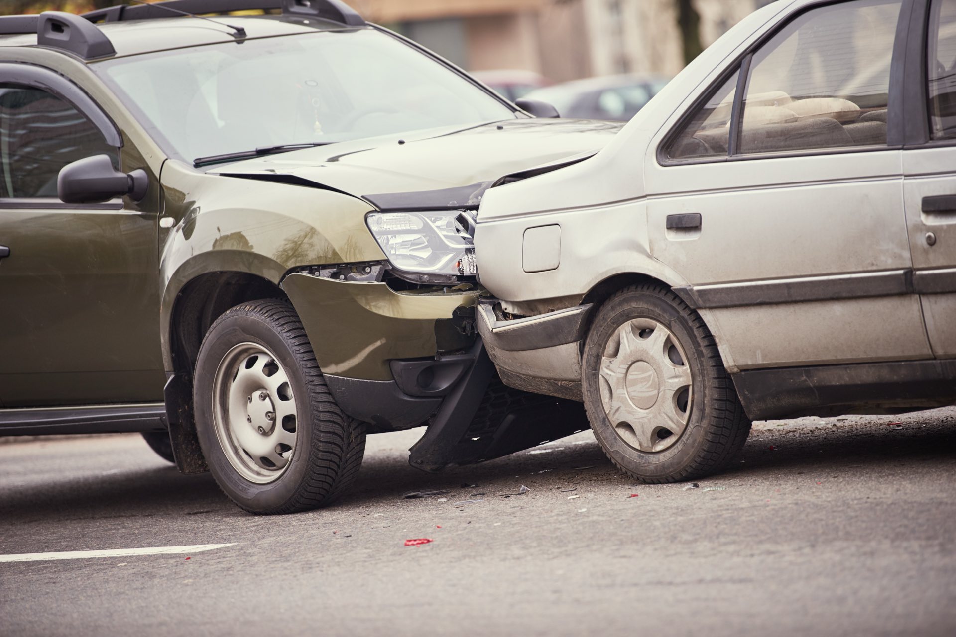 A car crash where one vehicle hit another bumper