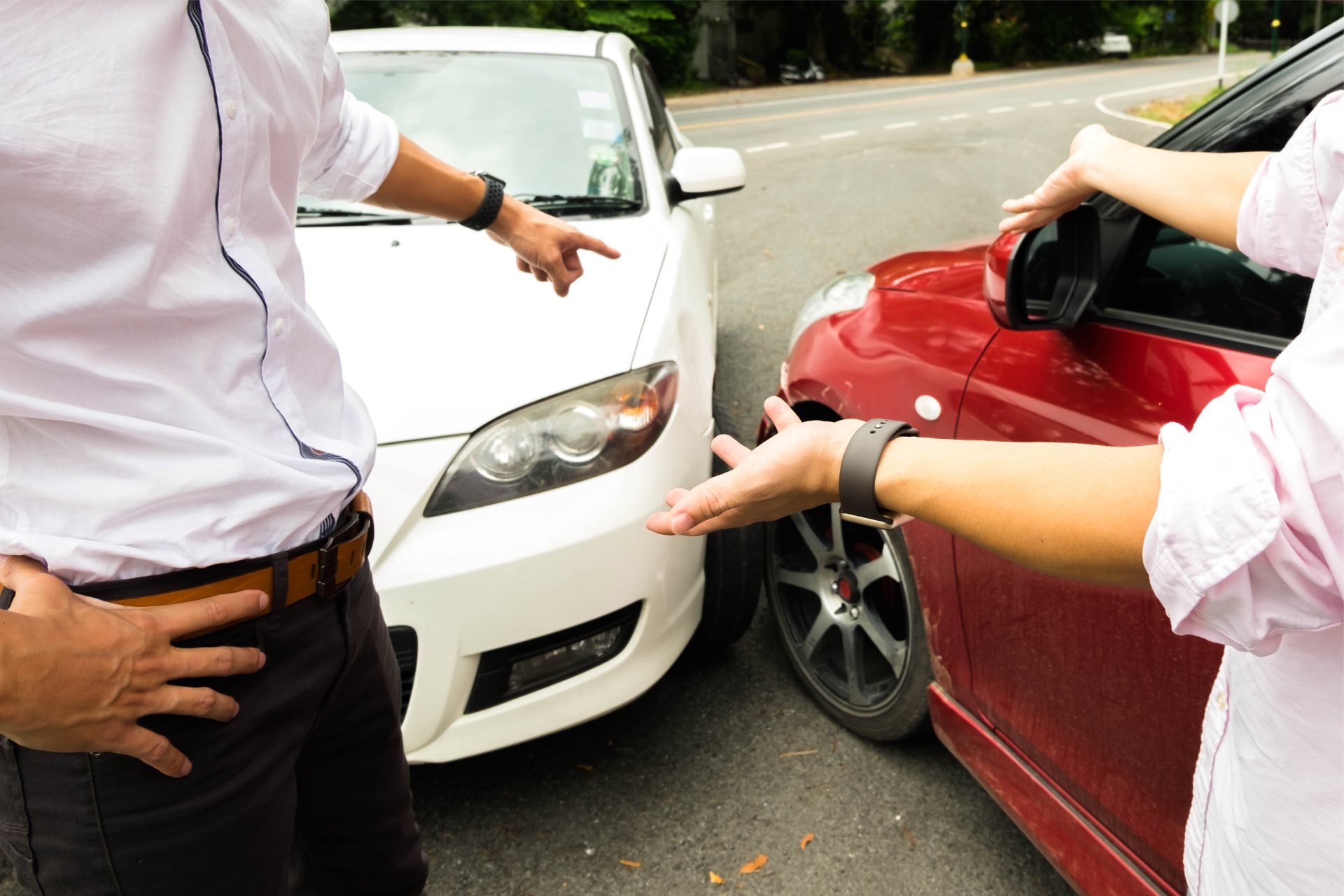 Car crash on the road ,wait insurance claim . Insurance claim concept .