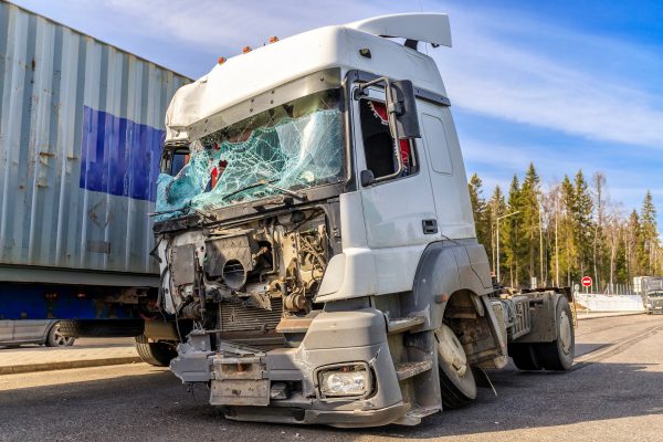 Damaged truck after unsafe lane change | personal injury law firm​ | Henderson Taylor Law Firm