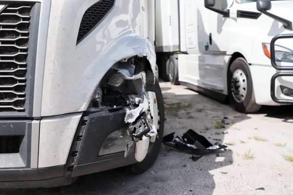 Damage closeup on a large truck
